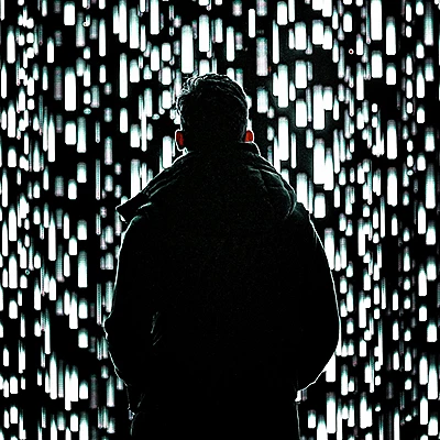 person standing in front of lights